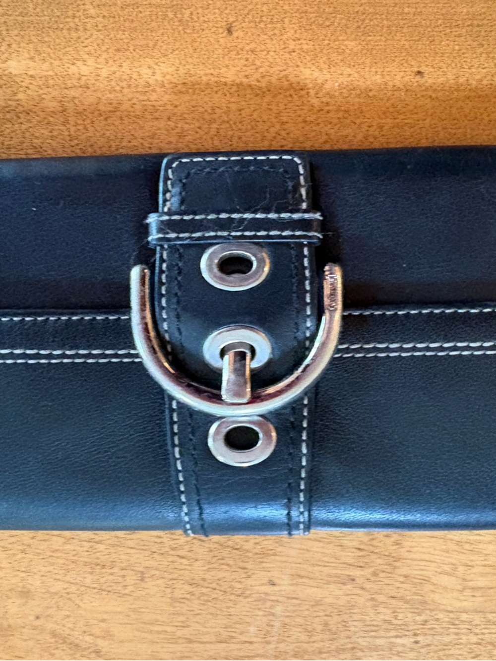 Coach Black Leather Wallet with Silver-Tone Buckle